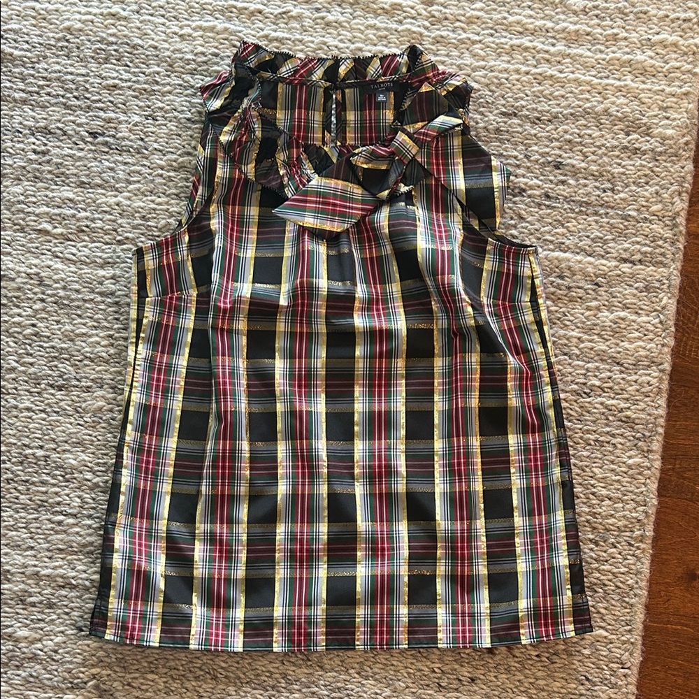 Talbots Christmas plaid red black sleeveless top shirt sz M NEW